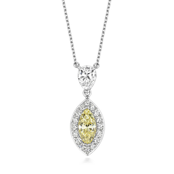 STERLING SILVER PEAR SHAPE AND MARQUISE HALO DROP PENDANT (LAPIDARY)