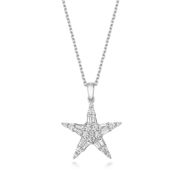 STERLING SILVER BAGUETTE AND ROUND STONE STAR PENDANT (LAPIDARY)