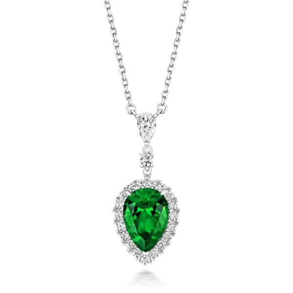 STERLING SILVER PEAR SHAPE CLUSTER WITH DOUBLE DROP PENDANT (LAPIDARY)