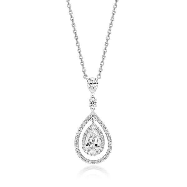 STERLING SILVER 9X6MM PEAR SHAPE MULTI HALO SWING PENDANT (LAPIDARY)