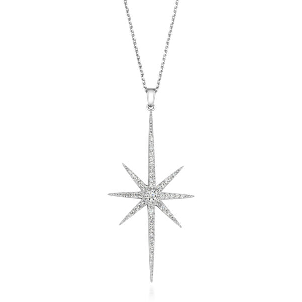 STERLING SILVER PAVE SET LONG STAR SHAPE PENDANT (LAPIDARY)