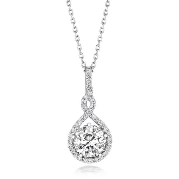 STERLING SILVER 8MM ROUND CENTRE HALO STYLE CROSSOVER PENDANT (LAPIDARY)