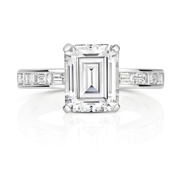 Sterling Silver Emerald Cut With Baguette Channel Set Shoulders Ring (Lapidary) - Image 2