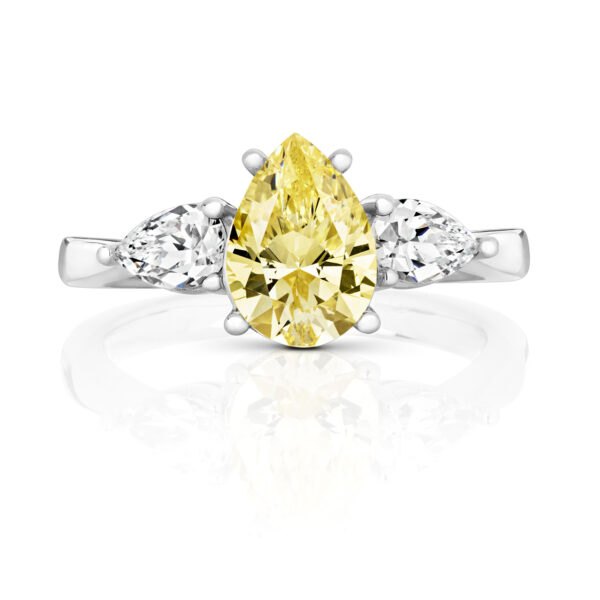 Sterling Silver Pear Shape Yellow Centre Stone Claw Set With Pear Shape Side Ring