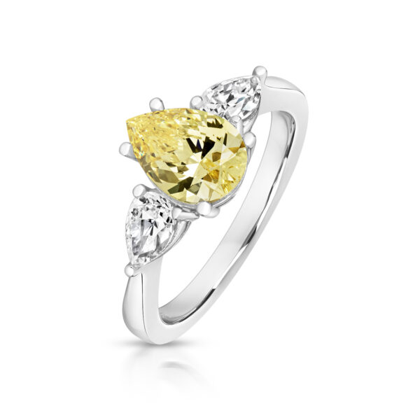 Sterling Silver Pear Shape Yellow Centre Stone Claw Set With Pear Shape Side Ring - Image 2