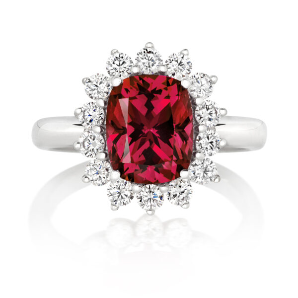 Sterling Silver Red Centre Stone Cluster Dress Ring - Image 2