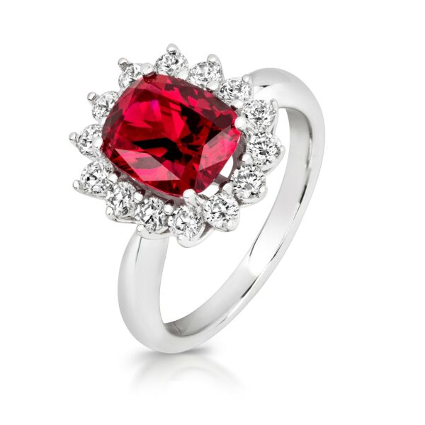 Sterling Silver Red Centre Stone Cluster Dress Ring