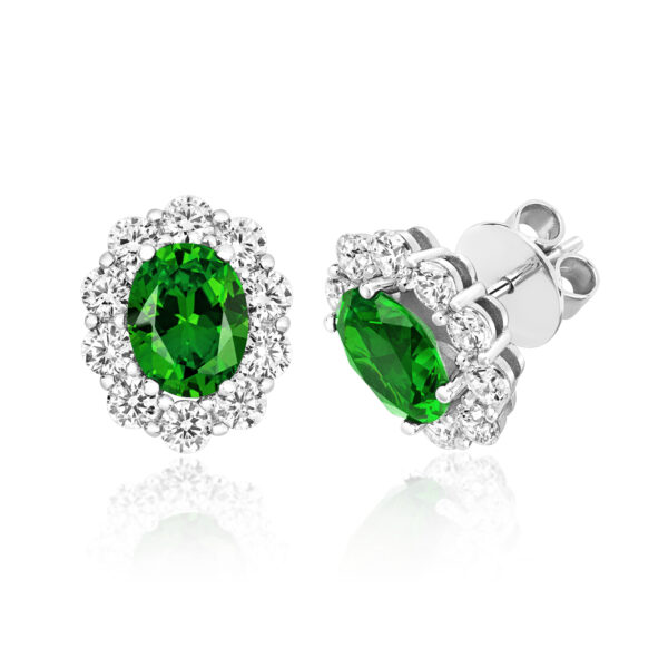STERLING SILVER OVAL CLAW SET CLUSTER STUD EARRINGS (LAPIDARY)