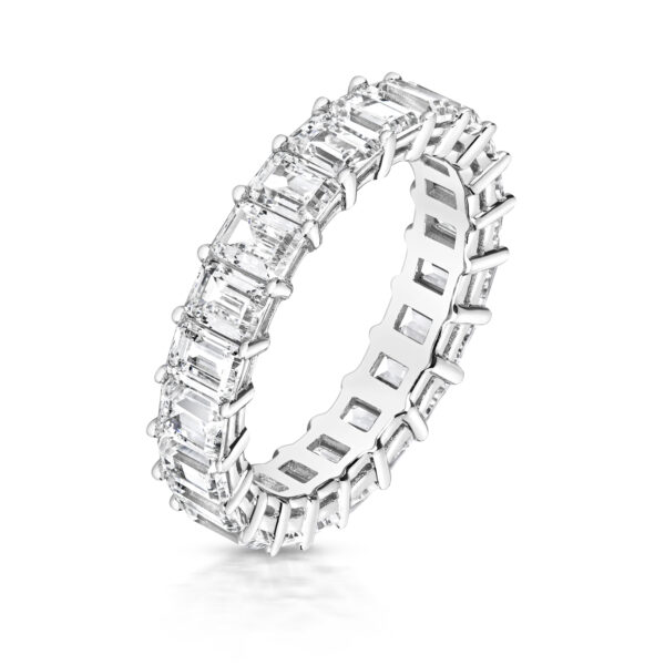 Sterling Silver Emerald Cut Claw Set Stones Full Eternity Band