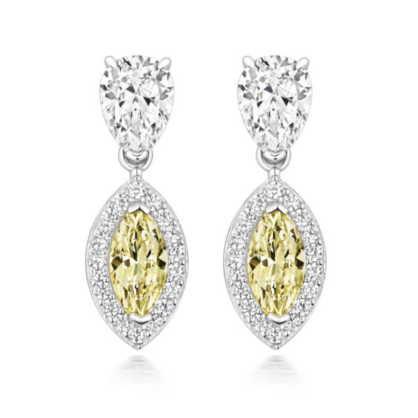 STERLING SILVER PEAR SHAPE AND MARQUISE HALO DROP EARRINGS (LAPIDARY)