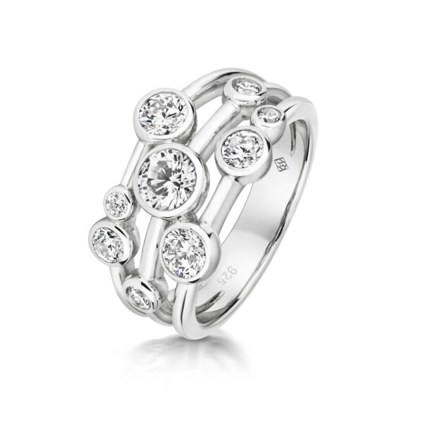 Sterling Silver 9 Stone Rubover Ring