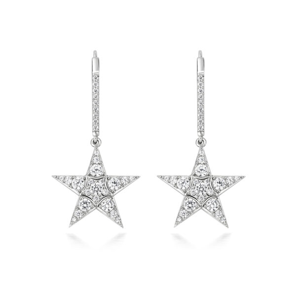 STERLING SILVER PAVE SET STAR EAR DROP EARRINGS (LAPIDARY)