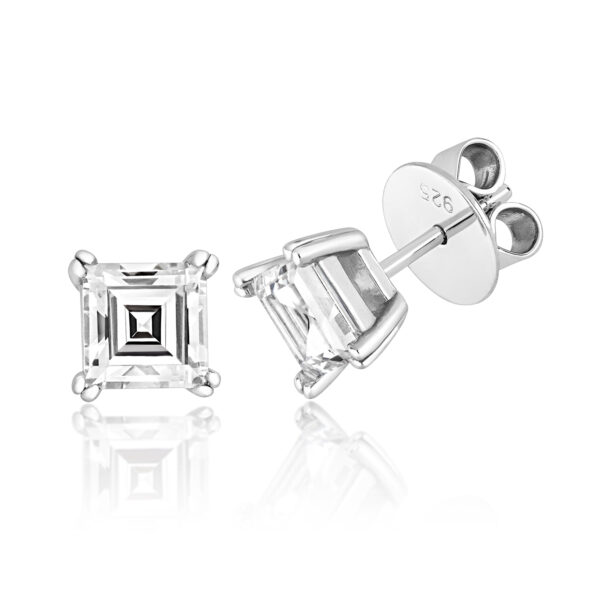 STERLING SILVER ASSCHER CUT 6MM CLAW SET STUD (LAPIDARY)
