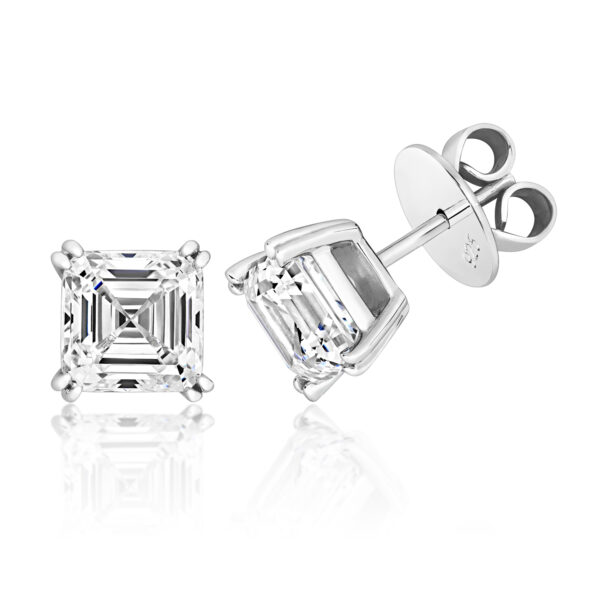 STERLING SILVER ASSCHER CUT 7MM CLAW SET STUD (LAPIDARY)