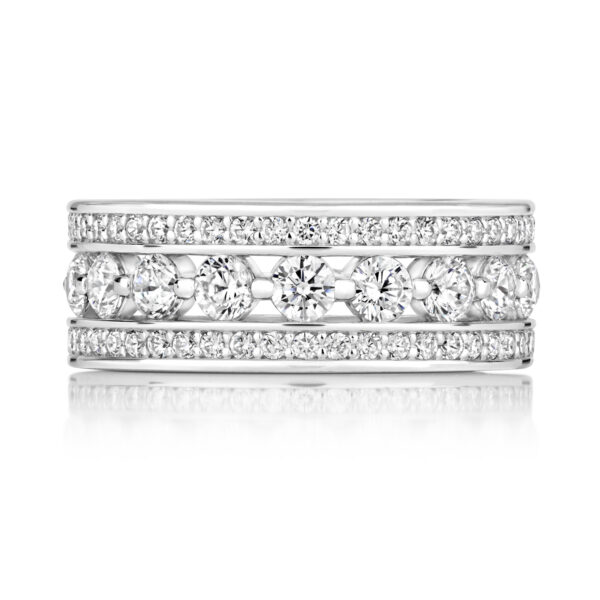 Sterling Silver Round Centre Claw Set With Round Stone Sides 3 Row Eternity Ring - Image 2