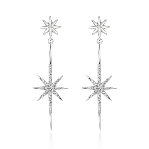 STERLING SILVER LONG STAR PAVE SET DROP EARRINGS (LAPIDARY)
