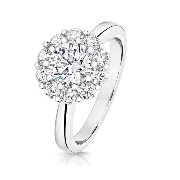 Sterling Silver Round Centre Stone Cluster With Round Surround Ring