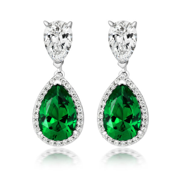 STERLING SILVER PEAR HALO STYLE DROP EARRINGS (LAPIDARY)