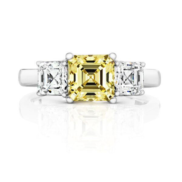 Sterling Silver Asscher Cut Yellow Centre Stone With Asscher Cut Sides Ring - Image 2