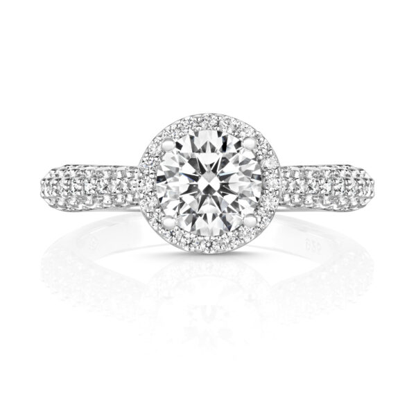 Sterling Silver Halo Solitaire With Pave Set Tapering Shoulders Ring - Image 2