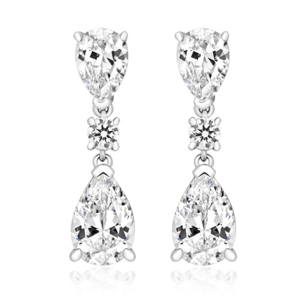 STERLING SILVER ROUND AND PEAR SHAPE CLAW SET DROP EARRINGS (LAPIDARY)