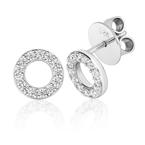 STERLING SILVER GRAIN SET SILLOUETTE CIRCLE STUD EARRINGS