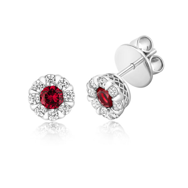 STERLING SILVER RED CENTRE STONE CLUSTER STUD EARRINGS (LAPIDARY)