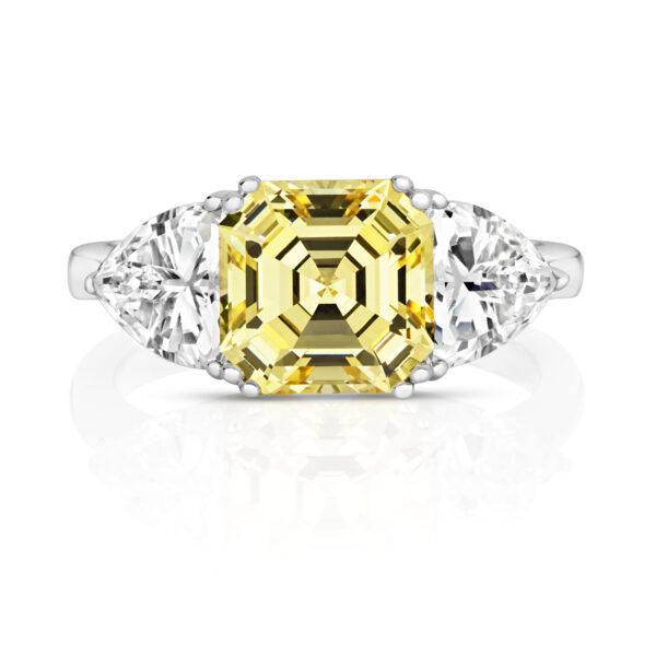 Sterling Silver Asscher Cut Centre Stone Claw Set With Triangular Sides Trilogy Ring