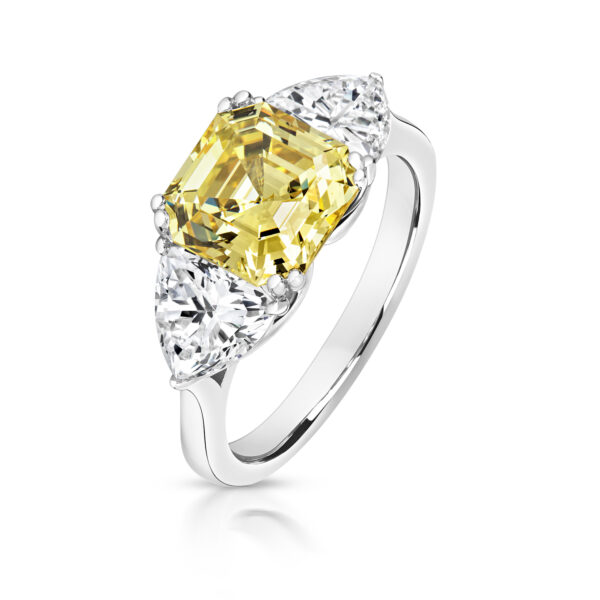 Sterling Silver Asscher Cut Centre Stone Claw Set With Triangular Sides Trilogy Ring - Image 2