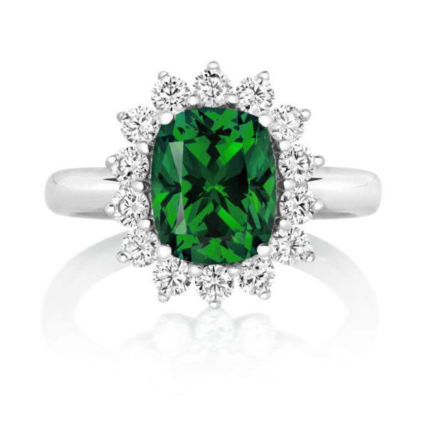 Sterling Silver Green Centre Stone Cluster Dress Ring - Image 2