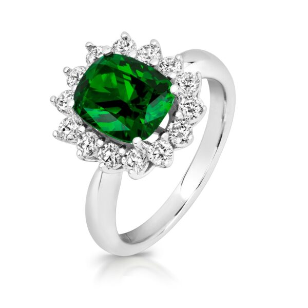 Sterling Silver Green Centre Stone Cluster Dress Ring