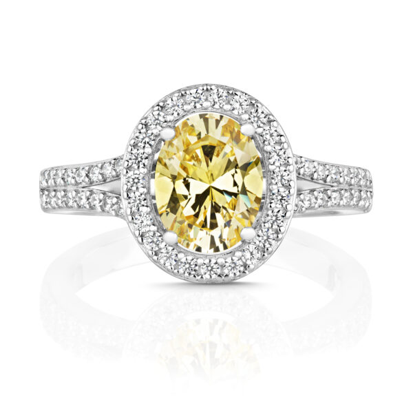 Sterling Silver Yellow Oval Centre Stone With Pave Set Split Shoulders Ring - Image 2