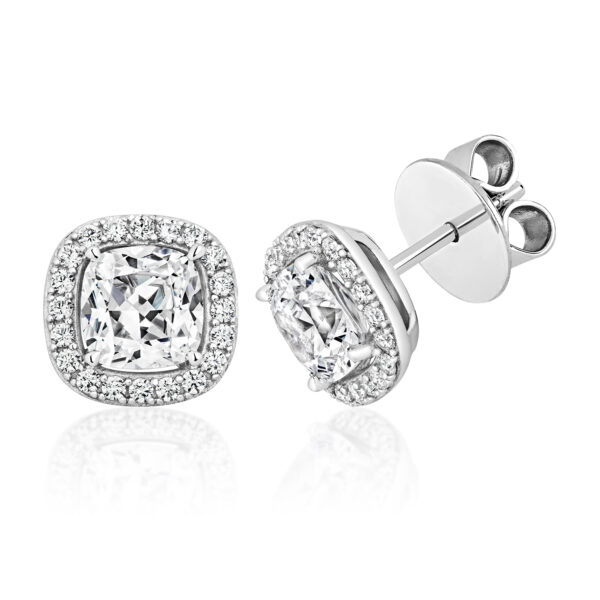STERLING SILVER CUSHION HALO STYLE STUD EARRINGS (LAPIDARY)