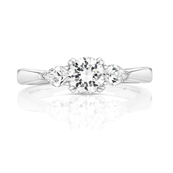 Sterling Silver Round Centre Stone Claw Set With Pear Shape Sides Trilogy Ring - Image 2