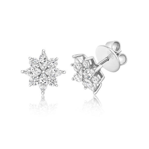 STERLING SILVER ROUND AND MARQUISE CLUSTER STUDS (LAPIDARY)