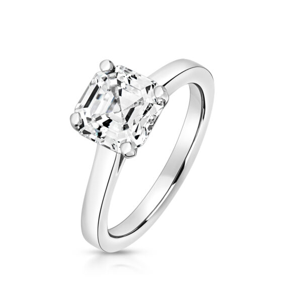 Sterling Silver Asscher Cut Solitaire Set With 4 Flat Claws Ring