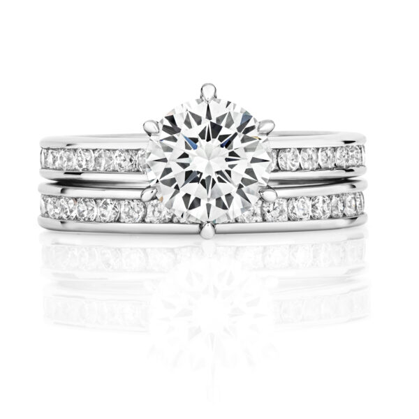 Sterling Silver Round Centre Stone With Channel Set Shoulders Bridal Set - Image 2