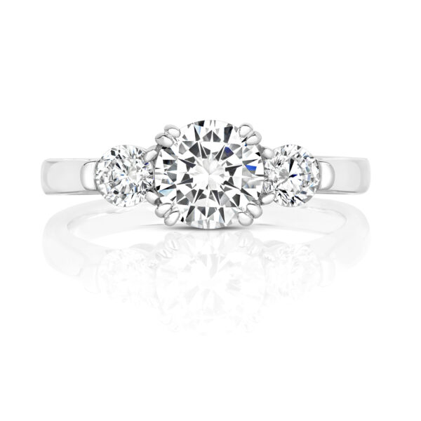 Sterling Silver Round Centre Stone Claw Set With Round Sides Trilogy Ring - Image 2