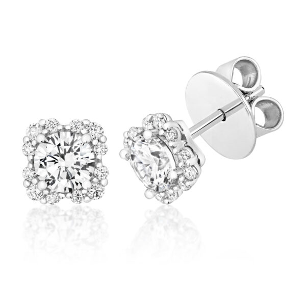 STERLING SILVER ROUND STONE WITH CUSHION CLUSTER STUDS (LAPIDARY)