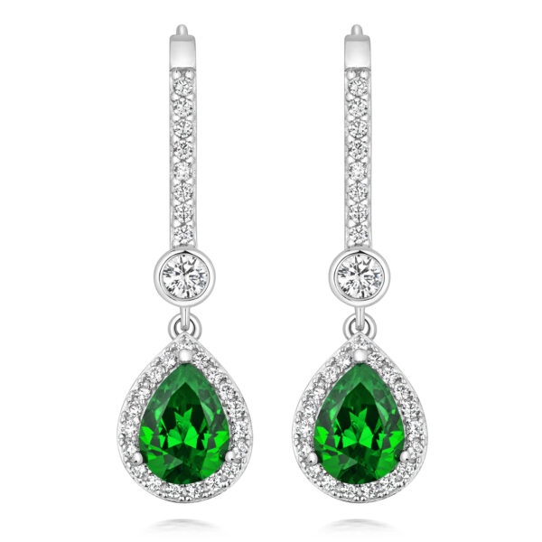 STERLING SILVER RUBOVER AND PEAR SHAPE HALO DROP EARRINGS (LAPIDARY)