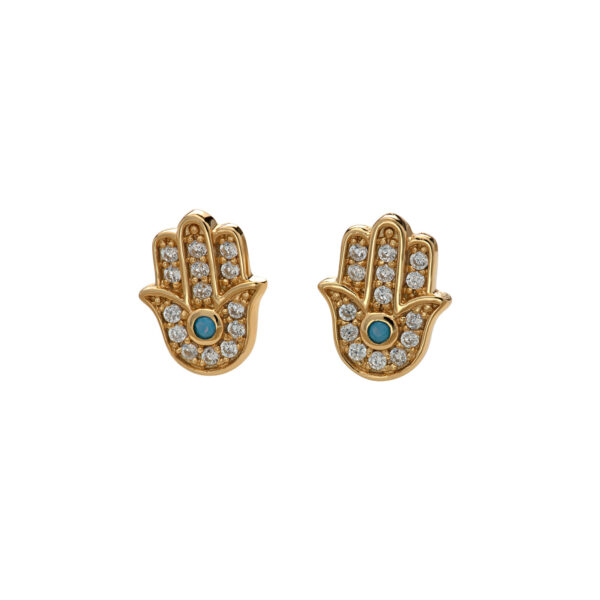 Gold Plated Fatima Stud Earrings with Turquoise