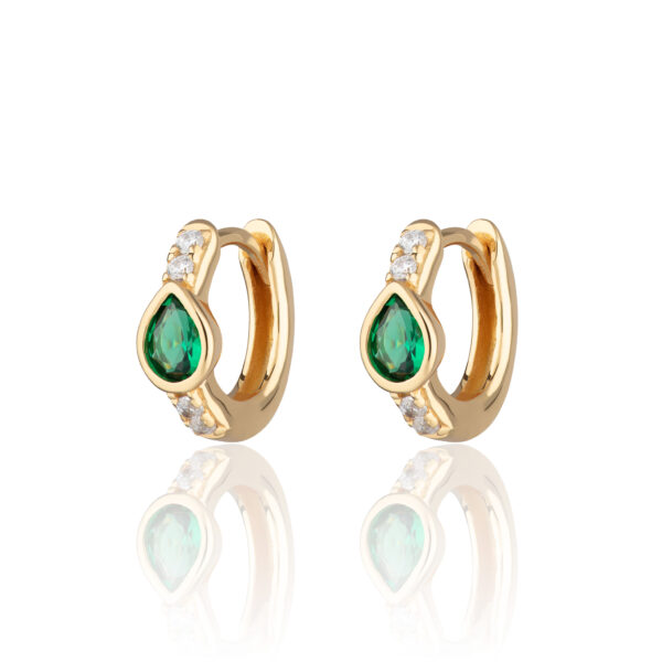 Green Teardrop Huggie Earrings (Gold Plated)
