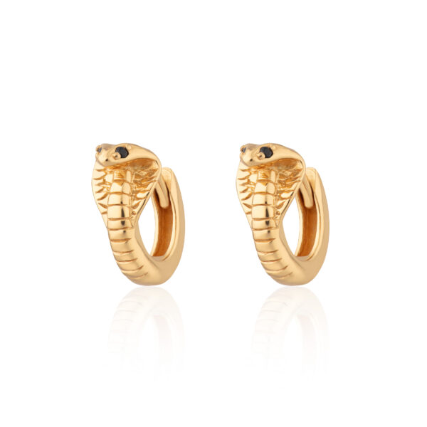 Cobra Snake Huggie Earrings with Black Eyes (Gold Plated)