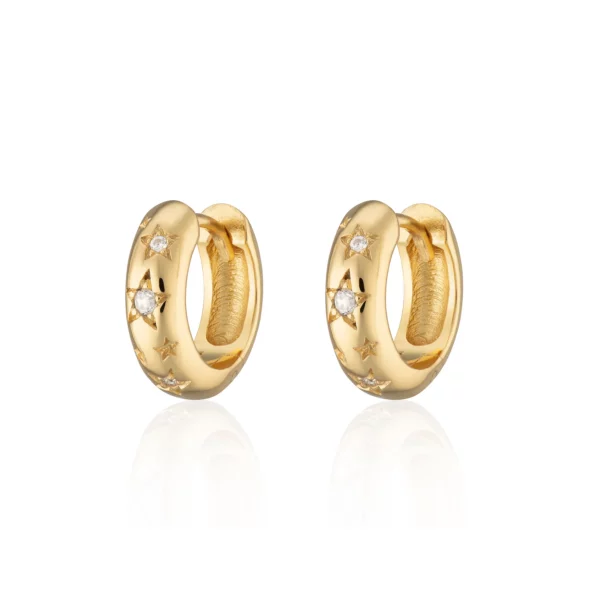 Celestial Chunky Huggie Hoop Earrings (Gold Plated)