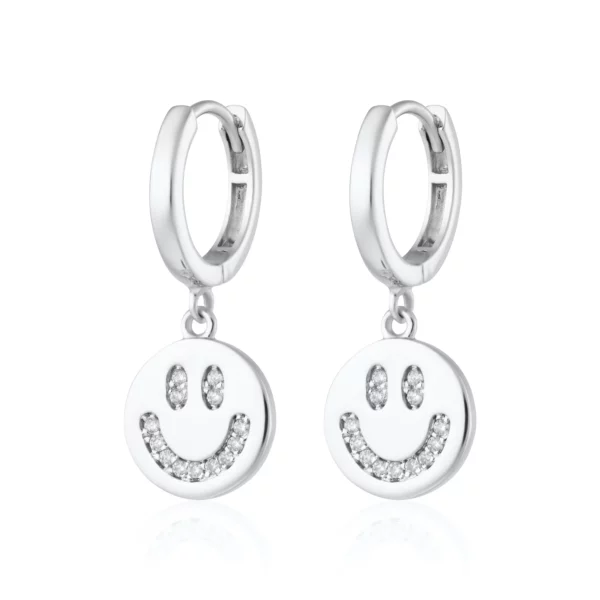 Smiley Face Charm Hoop Earrings