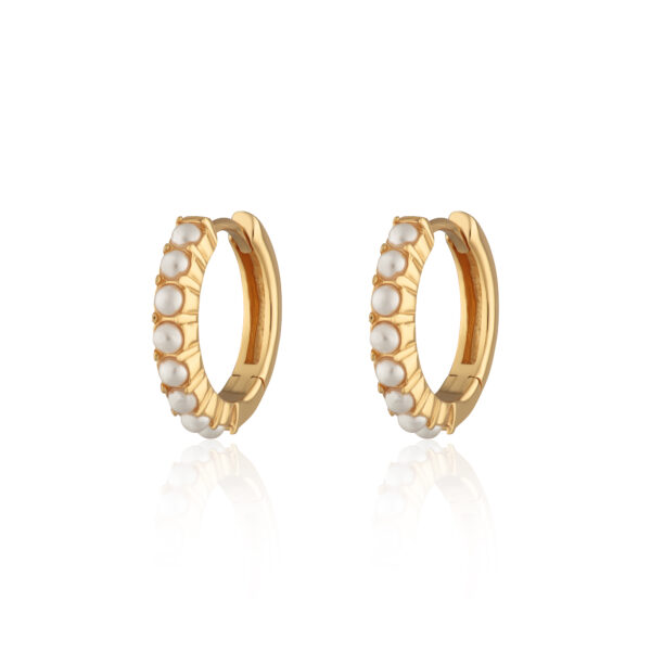 Large Pearl Huggie Hoop Earrings (Gold Plated)
