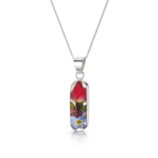 Mixed flower (rose) drop earrings 'Leela' vertical bar
