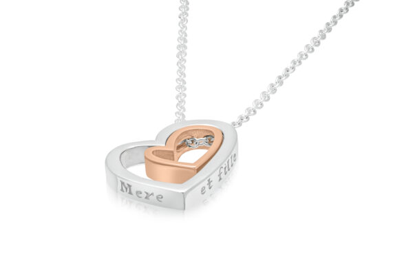 STERLING SILVER & 9CT ROSE GOLD DOUBLE HEART PENDANT (MOTHER & DAUGHTER)