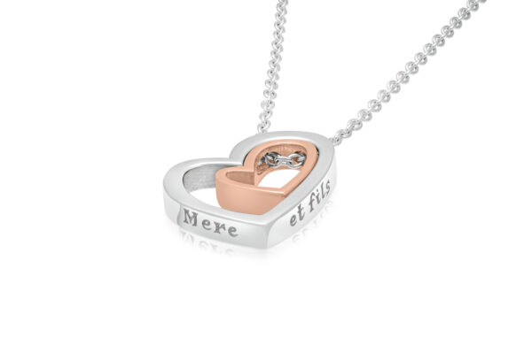 STERLING SILVER & 9CT ROSE GOLD DOUBLE HEART PENDANT (MOTHER & SON )