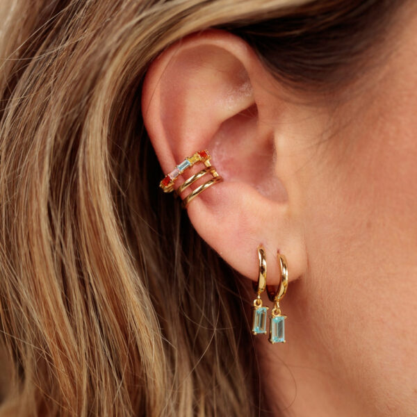 Hannah Martin Aquamarine Baguette Charm Hoop Earrings (Gold Plated) - Image 2